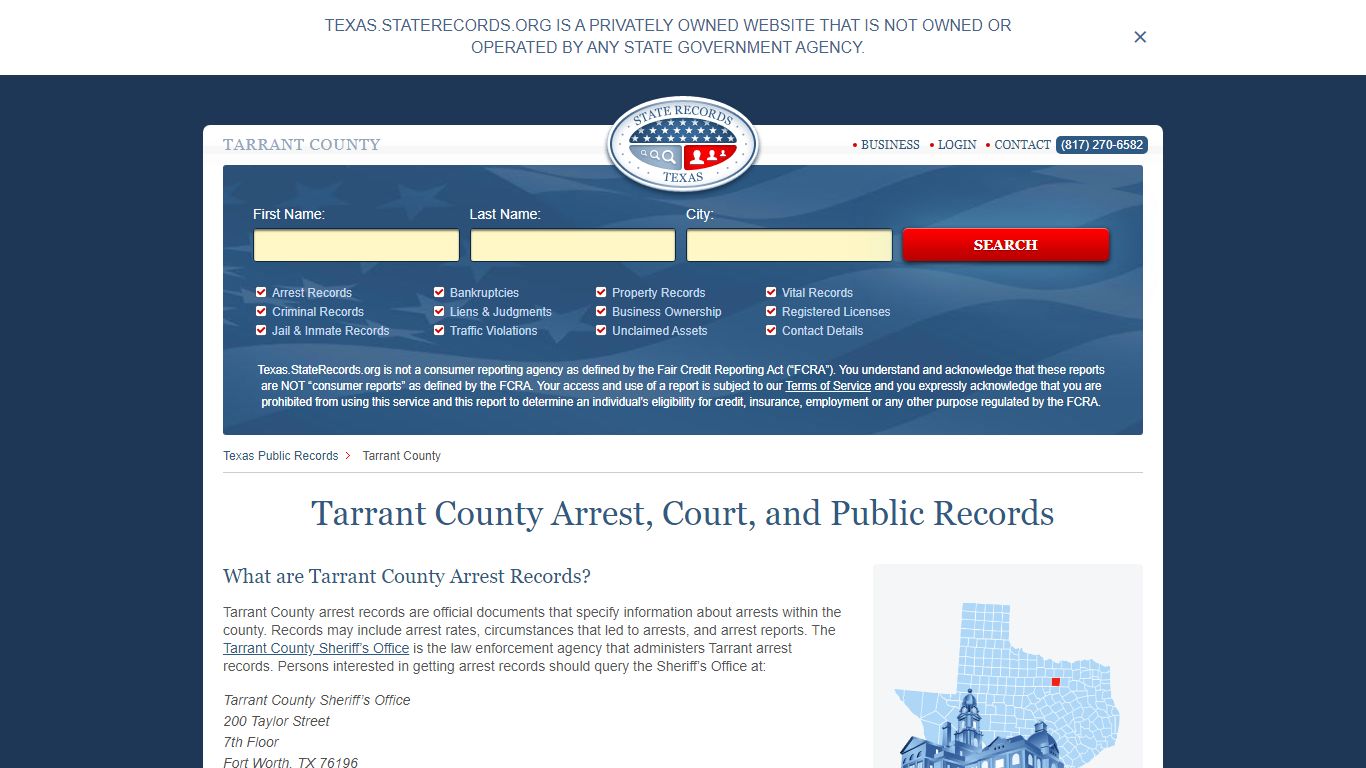 Tarrant County Arrest, Court, and Public Records