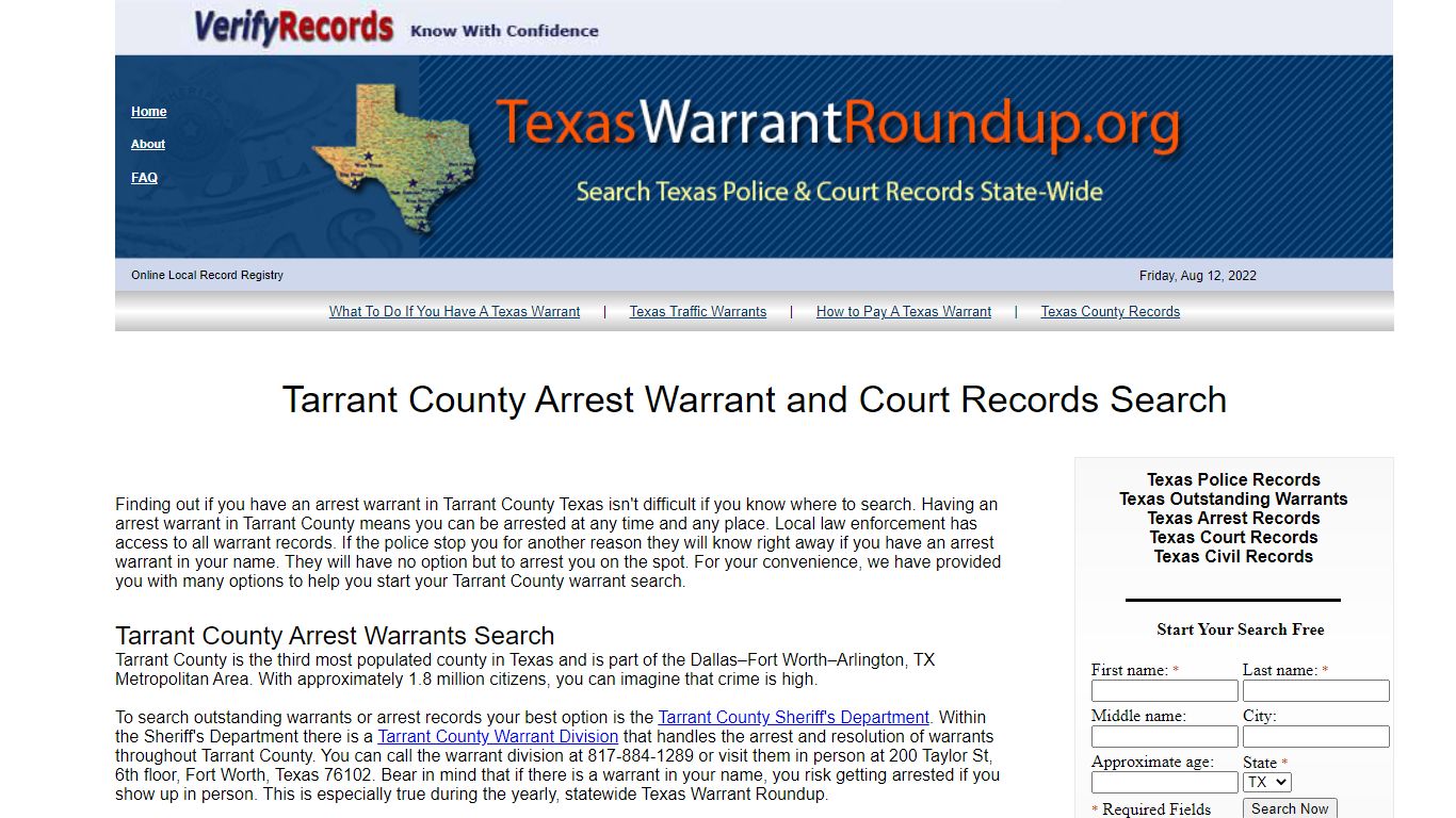 Tarrant County Arrest Warrants Search