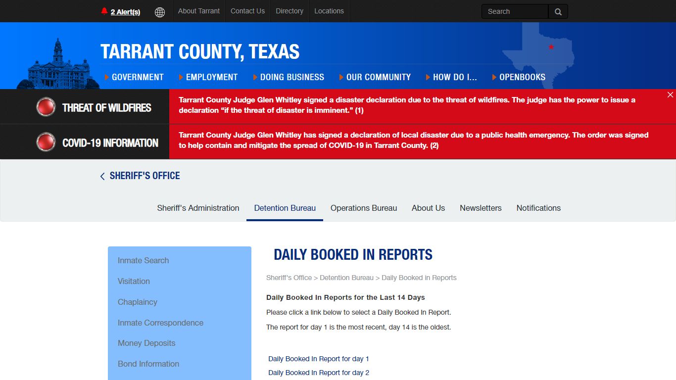 Daily Booked in Reports - Tarrant County, Texas