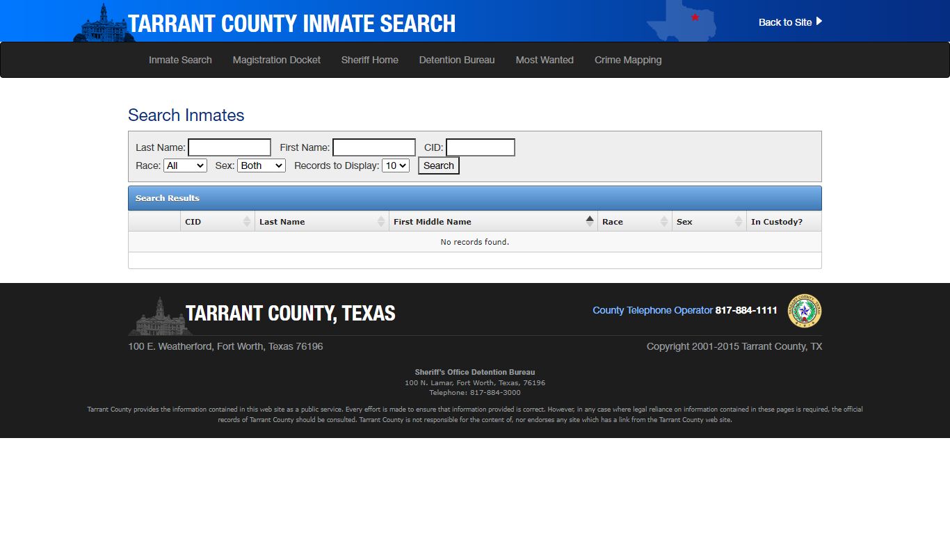 Inmate Search - Tarrant County, Texas